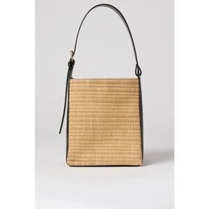 A.P.C. Sac Virginie Straw & Leather Bucket Bag Black Natural $685